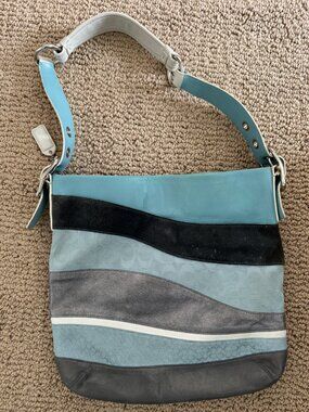 Coach Vintage Signature Wave Duffle Patchwork Hobo Bag – Blue #10653 – RARE
